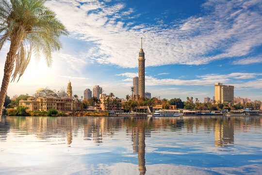 Cairo Tower with panoramic city views overlooking the Nile River