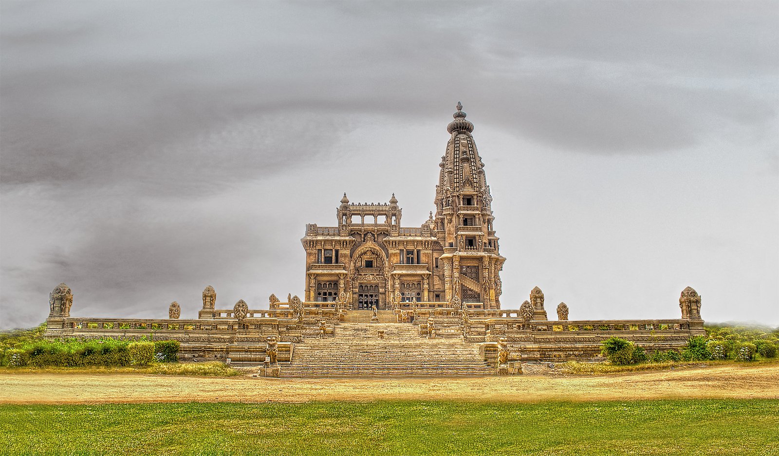 Cairo day tour The Baron Empain Palace in Heliopolis, Cairo, featuring Hindu-inspired architecture and detailed stone carvings.