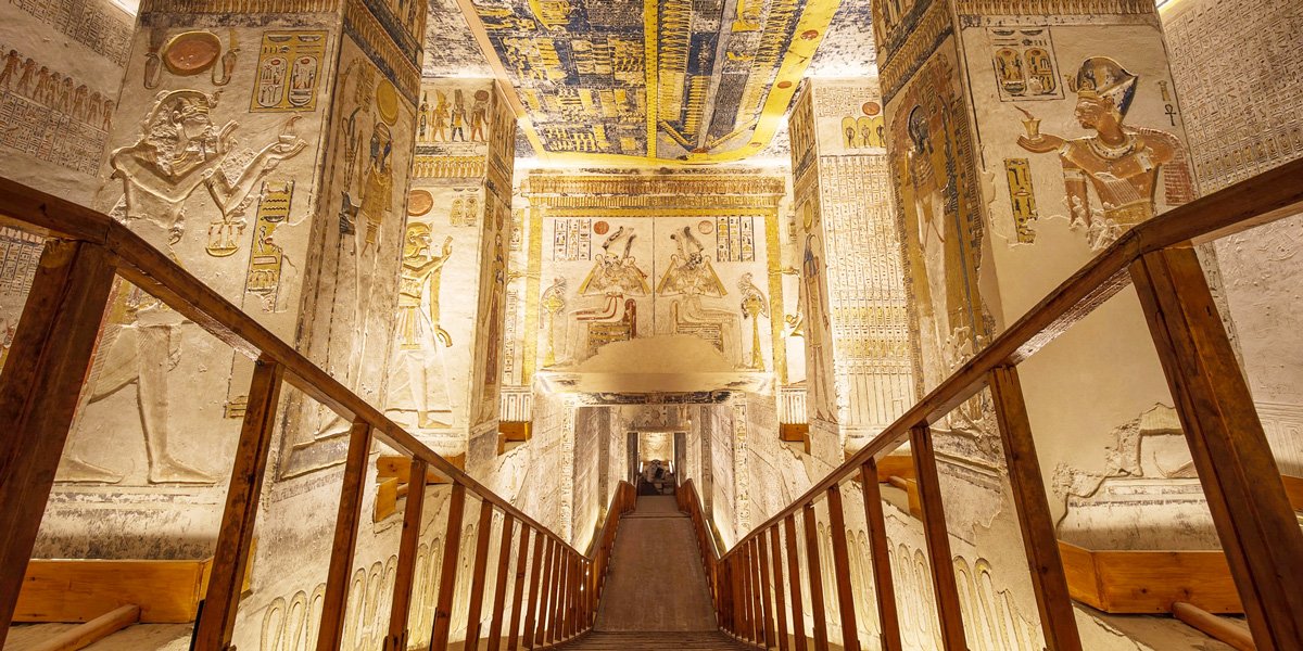 “Valley of the Kings tomb entrance visited on a 5-day Cairo Luxor tour with flights.”