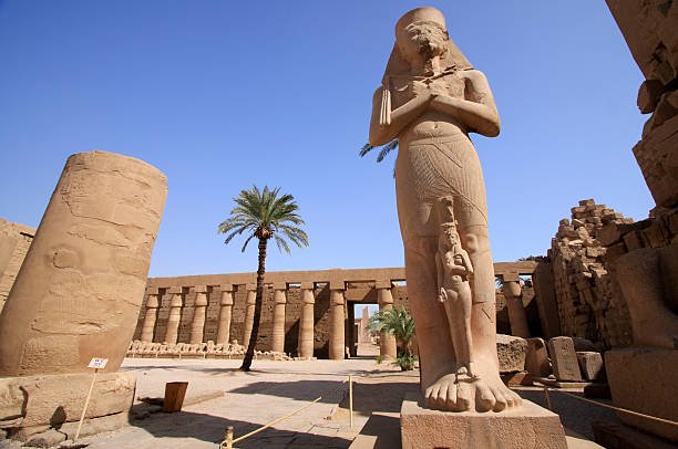 The grand columns of Karnak Temple in Luxor.