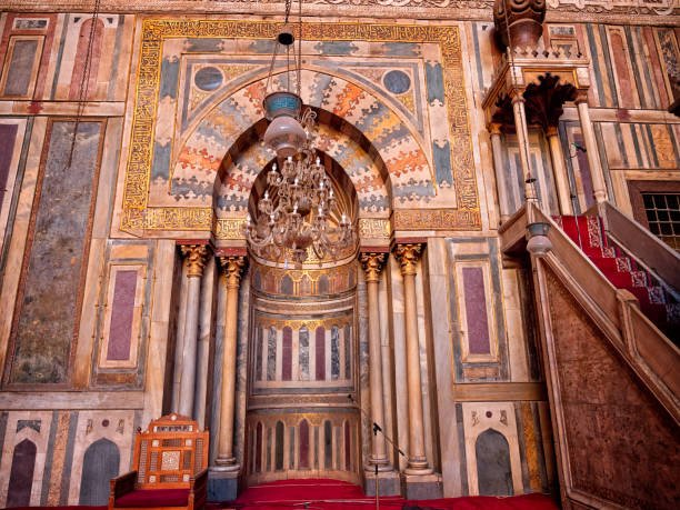 The Mosque-Madrassa of Sultan Hassan is a massive Mamluk era mosque and madrassa located near the Citadel in Cairo. Its construction began 757 AH/1356 CE with work ending three years later "without even a single day of idleness".